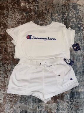Champion Campus French Terry Short Set with Navy & Red Logo